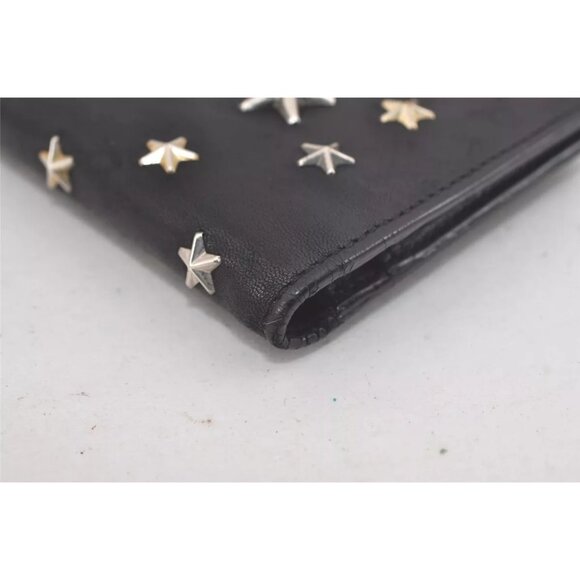 $1095 Authentic JIMMY CHOO Made in ITALY Star Studs Black Leather Bifold Wallet - Picture 11 of 12